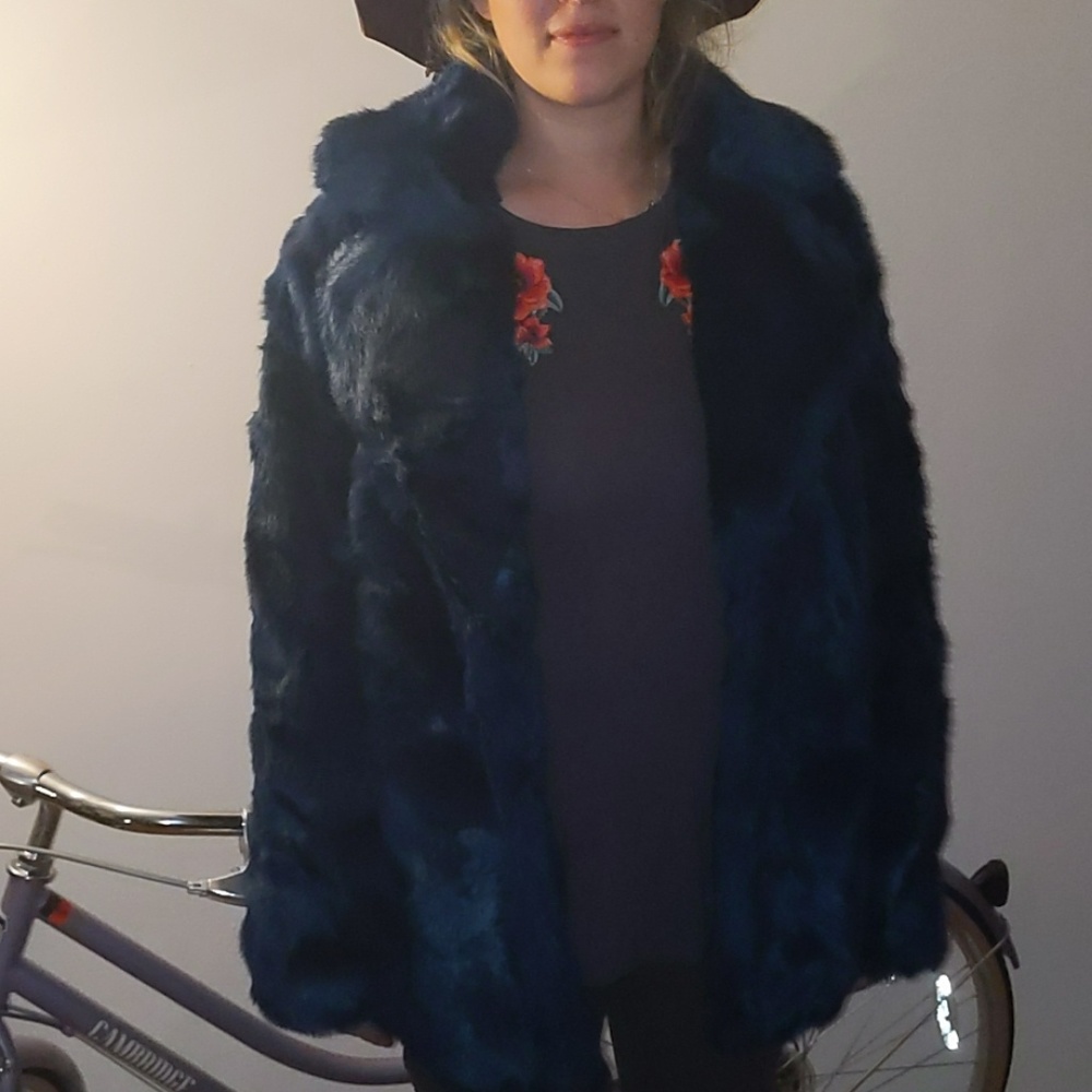 Asos Navy blue faux fur jacket NWT